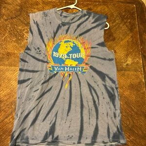 Van Halen Blue Tie Dye Men's Vintage Muscle T-Shirt 1979 World Tour Size Large